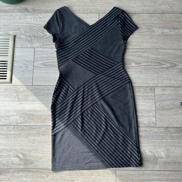 BCBGMAXAZRIA Corissa Black Grey Striped-Panel Dress - Picture 12 of 14